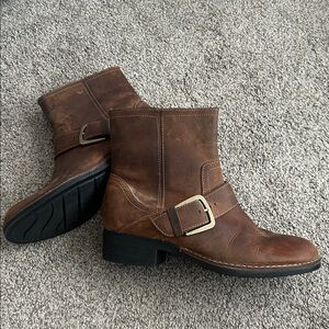 Clarks Women's Brown Leather Ankle Boots with Buckle